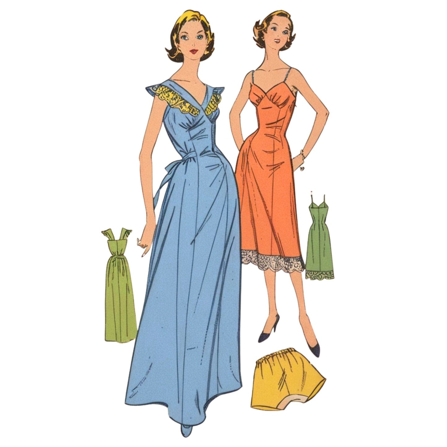 Patron de couture des années 1950 : Lingerie, Chemise de nuit, Slip & Knickers - Buste 38" (97cm)