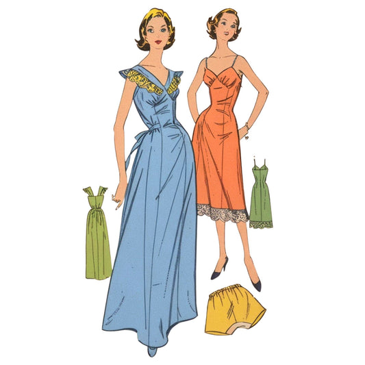 Schnittmuster aus den 50er Jahren: Dessous, Nachthemd, Unterrock & Schlüpfer – Brustumfang 97 cm