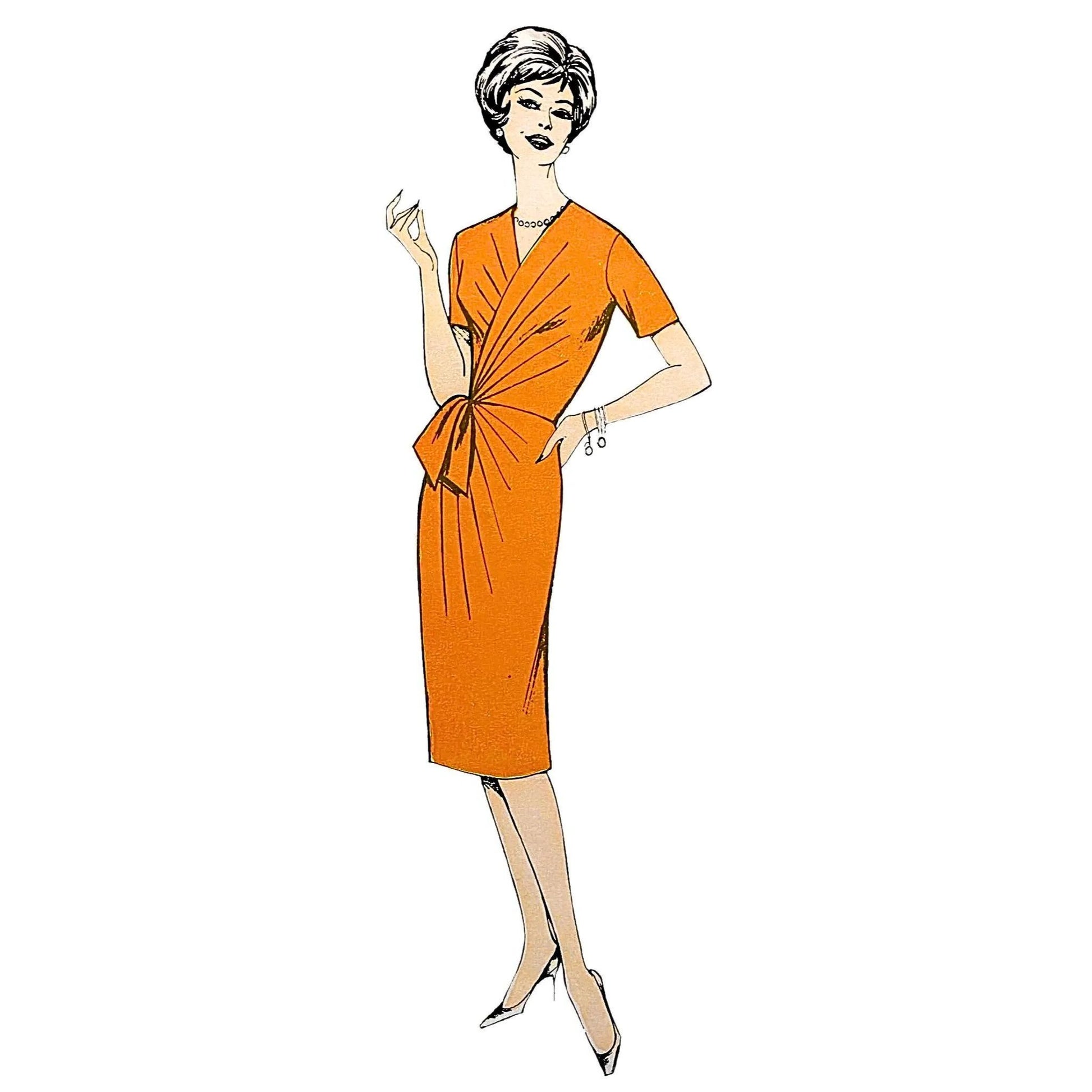 Model wearing dress with sun-ray design made from LR 652 pattern