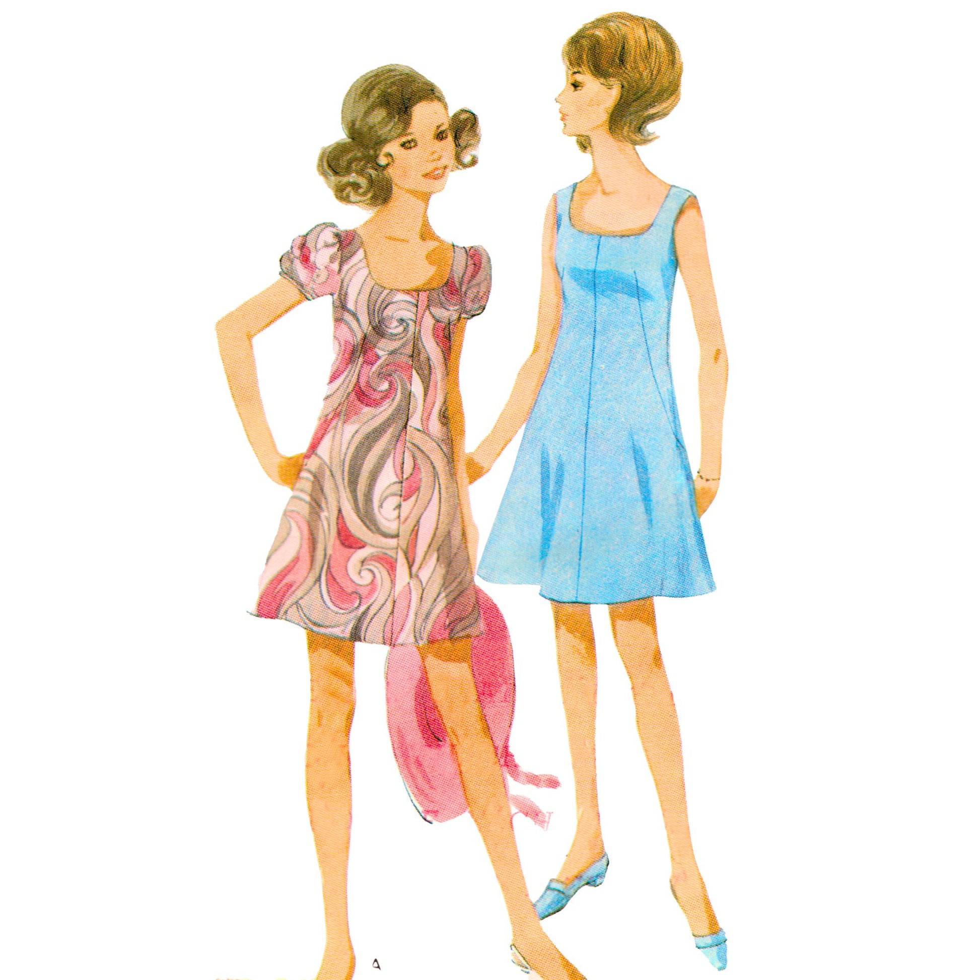 1960s mini dresses 1960s Flared Mini Dress Sewing Pattern, Dress