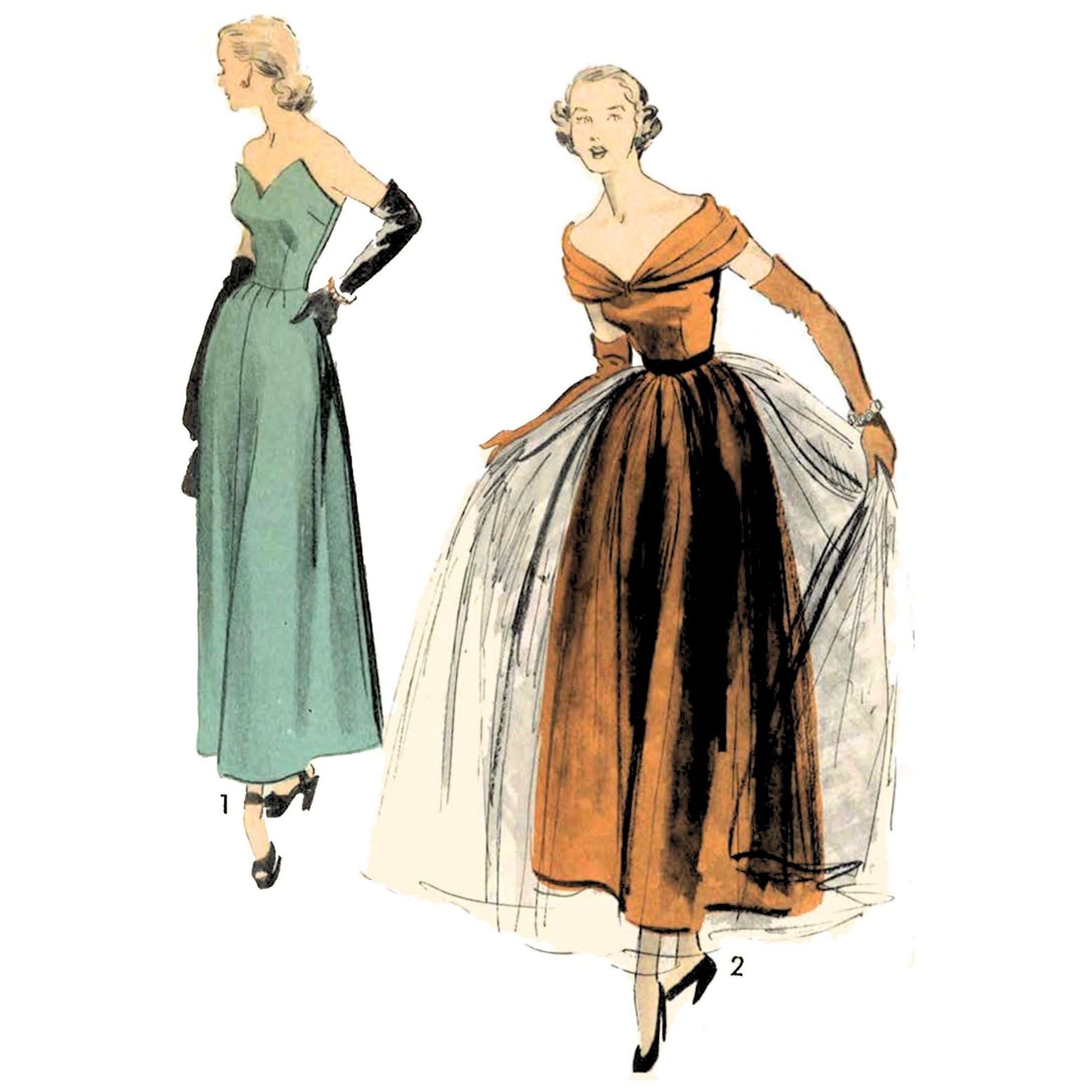 PDF - 1940s STRIKING Strapless or Portrait Neckline Evening Dress Sewi Vintage Sewing Pattern Company PDF - 1940s STRIKING Strapless or Portrait Neckline Evening Dress Sewi Vintage Sewing Pattern Company