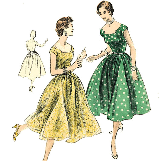 PDF - Vintage 1950'er-mønster, Rockabilly-kjole til Kvinder - Buste 34" (86 cm) - Udskriv med det samme hjemme