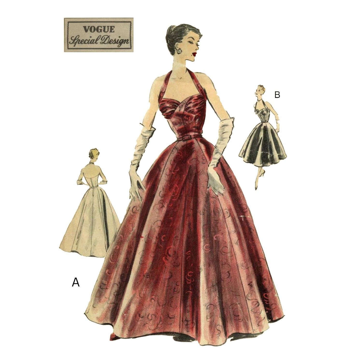 1940's Pattern, Vogue Halter Neck Evening Dress - Bust 32" (81.3cm) Vintage Sewing Pattern Company 1940's Pattern, Vogue Halter Neck Evening Dress - Bust 32" (81.3cm) Vintage Sewing Pattern Company