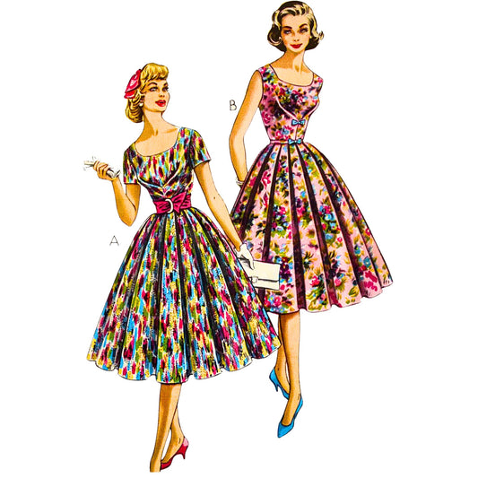 PDF - Vintage 1950-talls mønster – Swing Rockabilly kjole, boksfolder - Byste 38” (96.5cm) - Umiddelbart utskrift hjemme