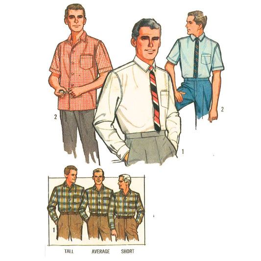 PDF - 60sパターン、男性用プロポーションシャツ - 胸囲: 34インチ (87cm) - 36インチ (92cm) - ダウンロード