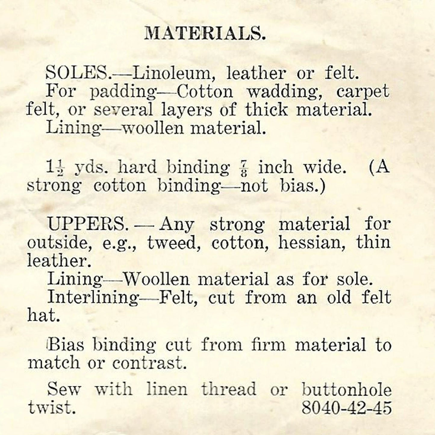 Text description of materials for a product on a beige background