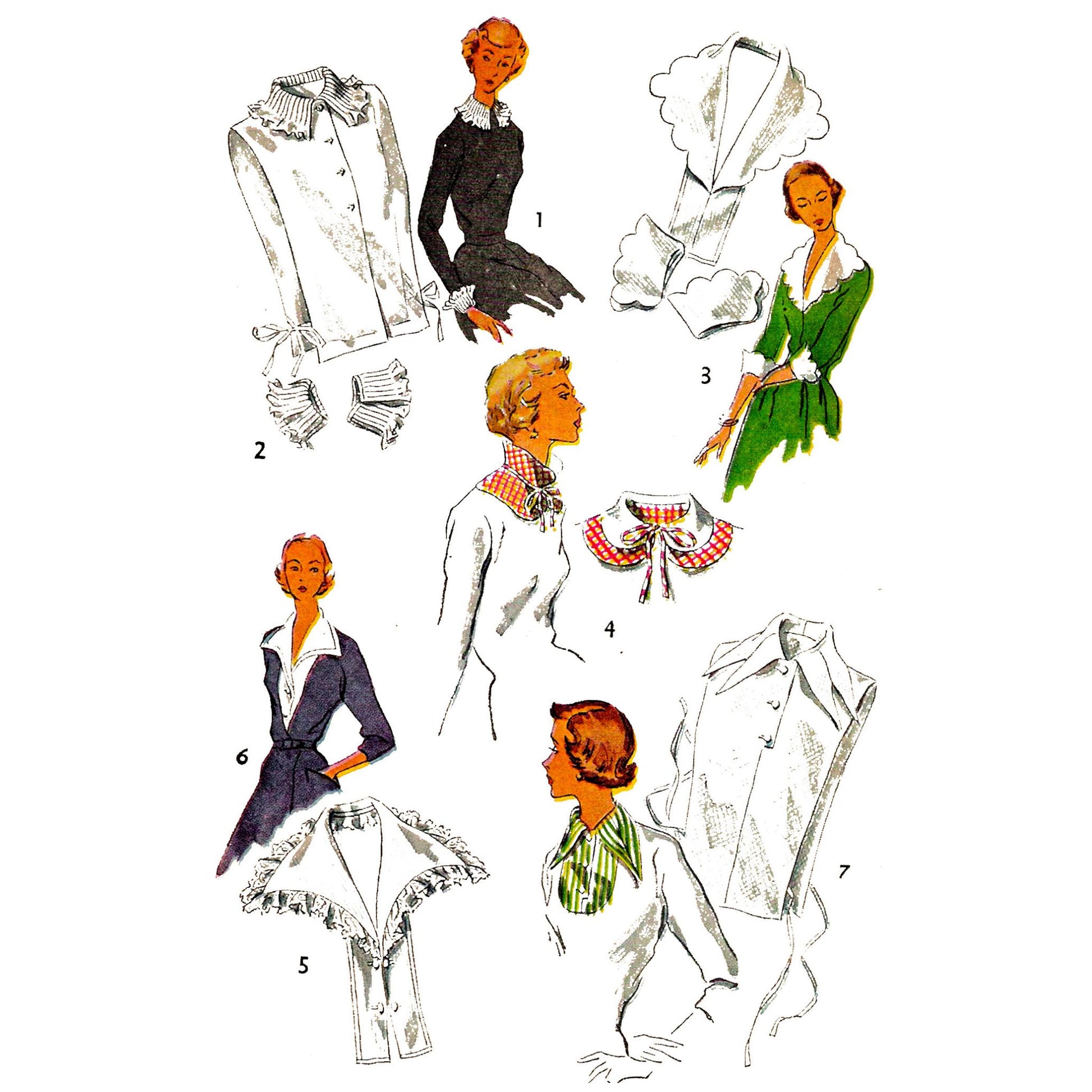 Vintage fashion illustrations of women wearing different outfits with a white background