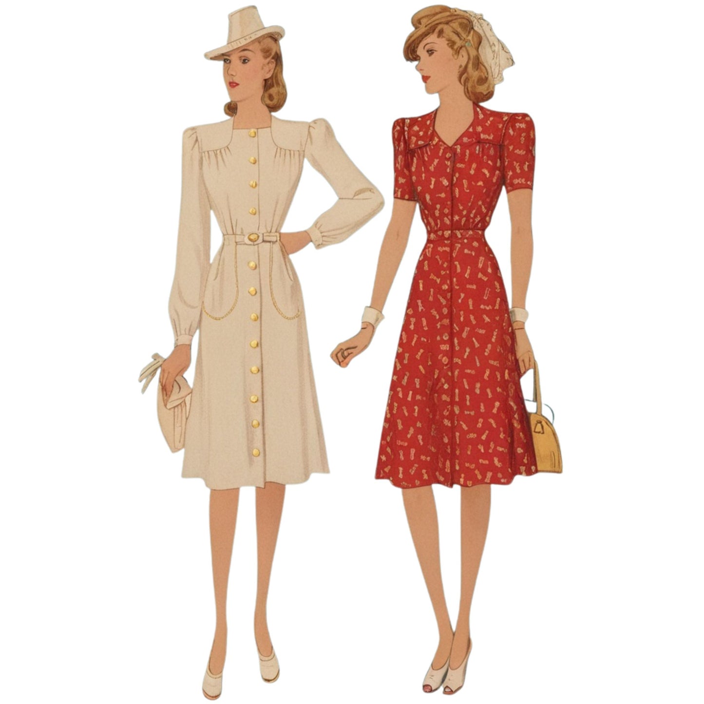 Two vintage-style dresses on a white background