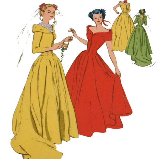 Illustration of women in vintage dresses on a white background