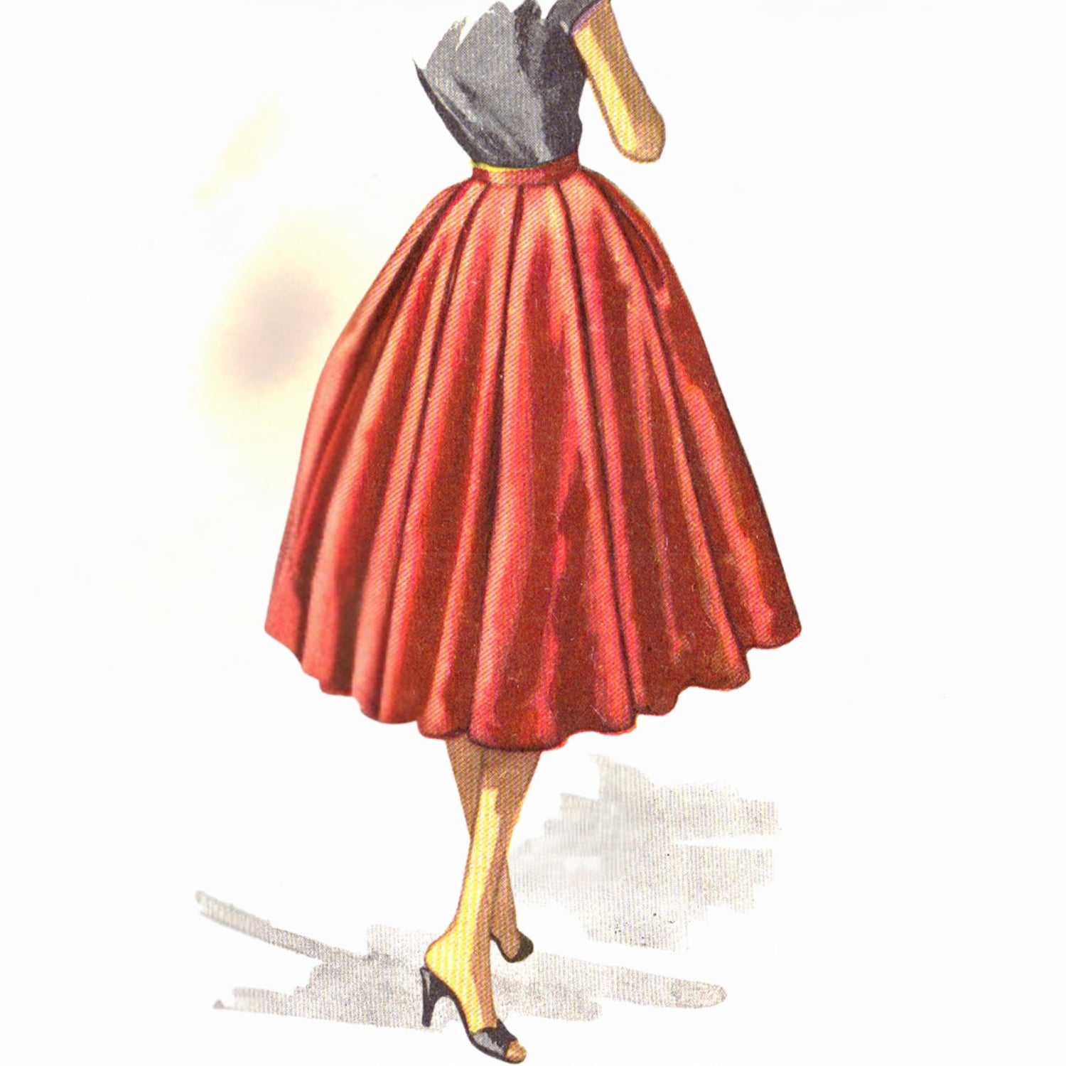 Model wearing soft box pleated circle skirt made from McCall’s 3511 pattern