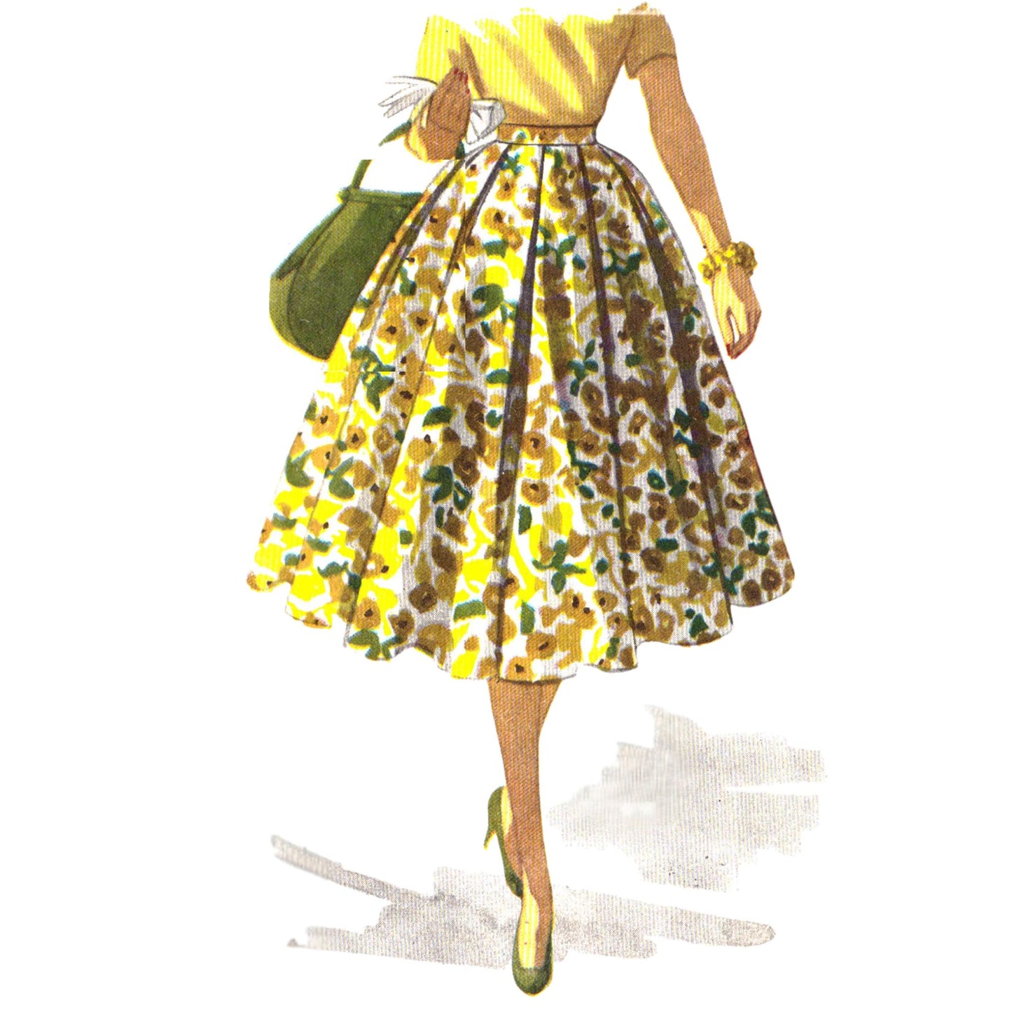 Model wearing soft box pleated circle skirt made from McCall’s 3511 pattern