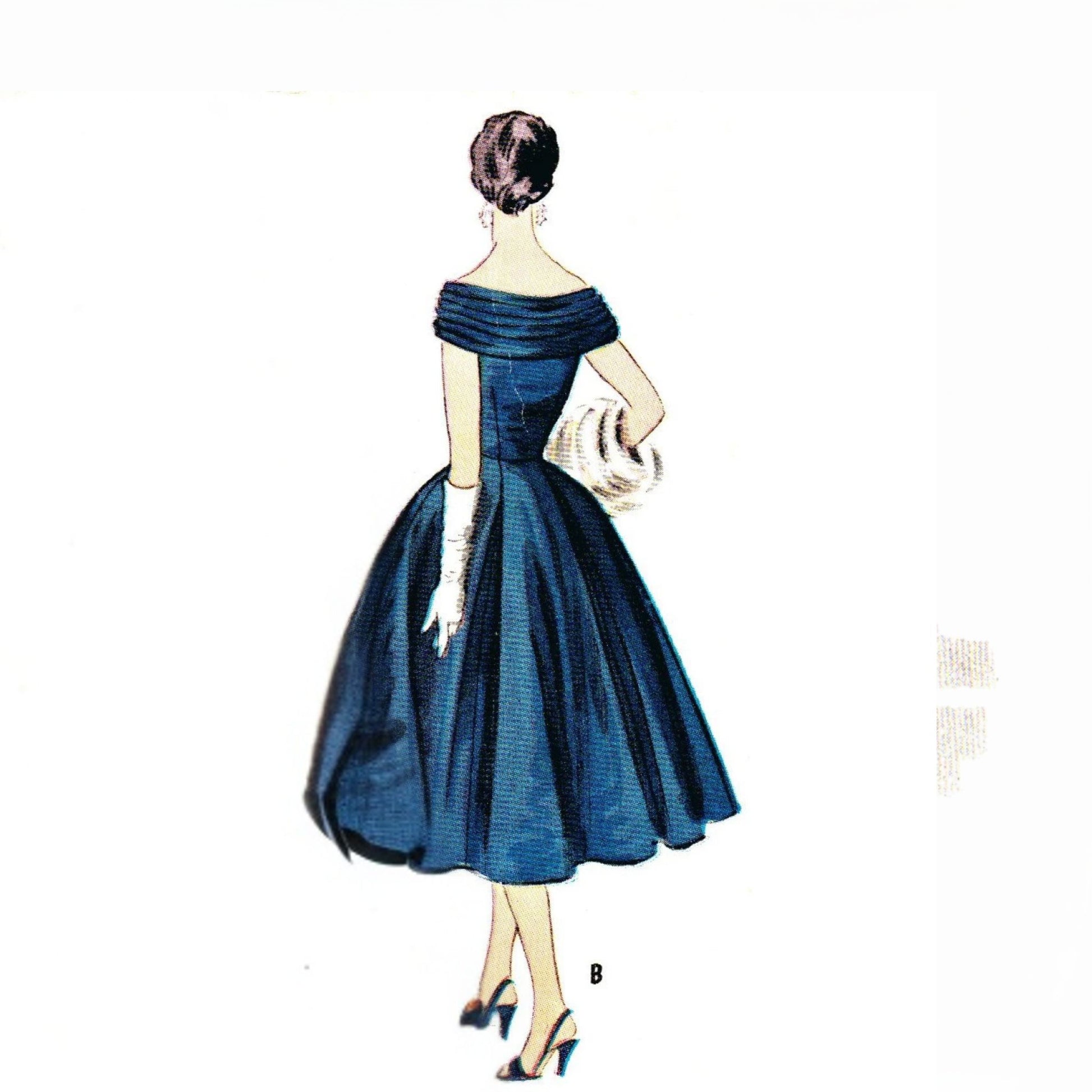 Model wearing evening dress in two lengths made from McCall’s 3028 pattern