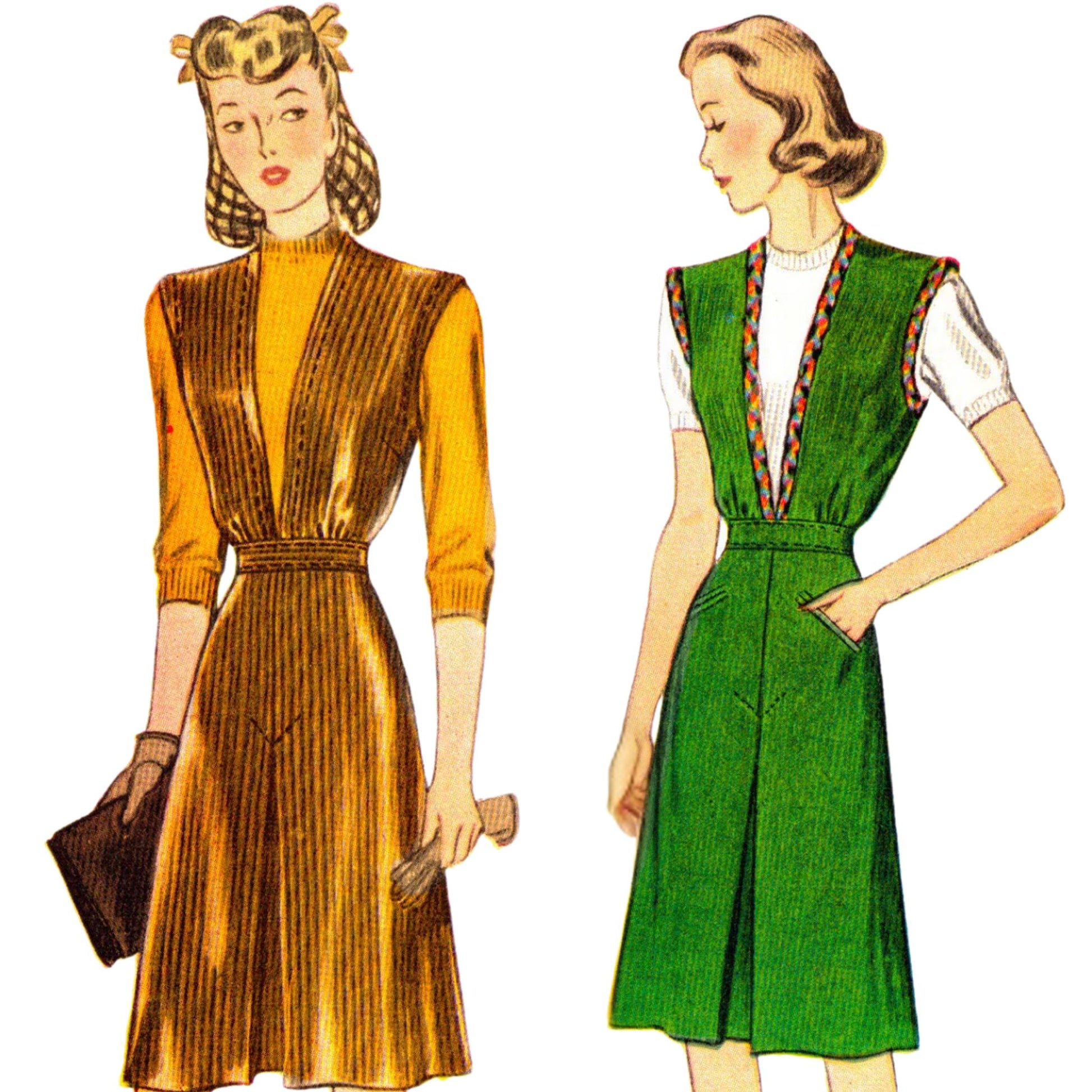 1940s Sewing Pattern, Pinafore Dress - Bust: 38 (96cm) Vintage Sewing Pattern Company 1940s Sewing Pattern, Pinafore Dress - Bust: 38 (96cm) Vintage Sewing Pattern Company