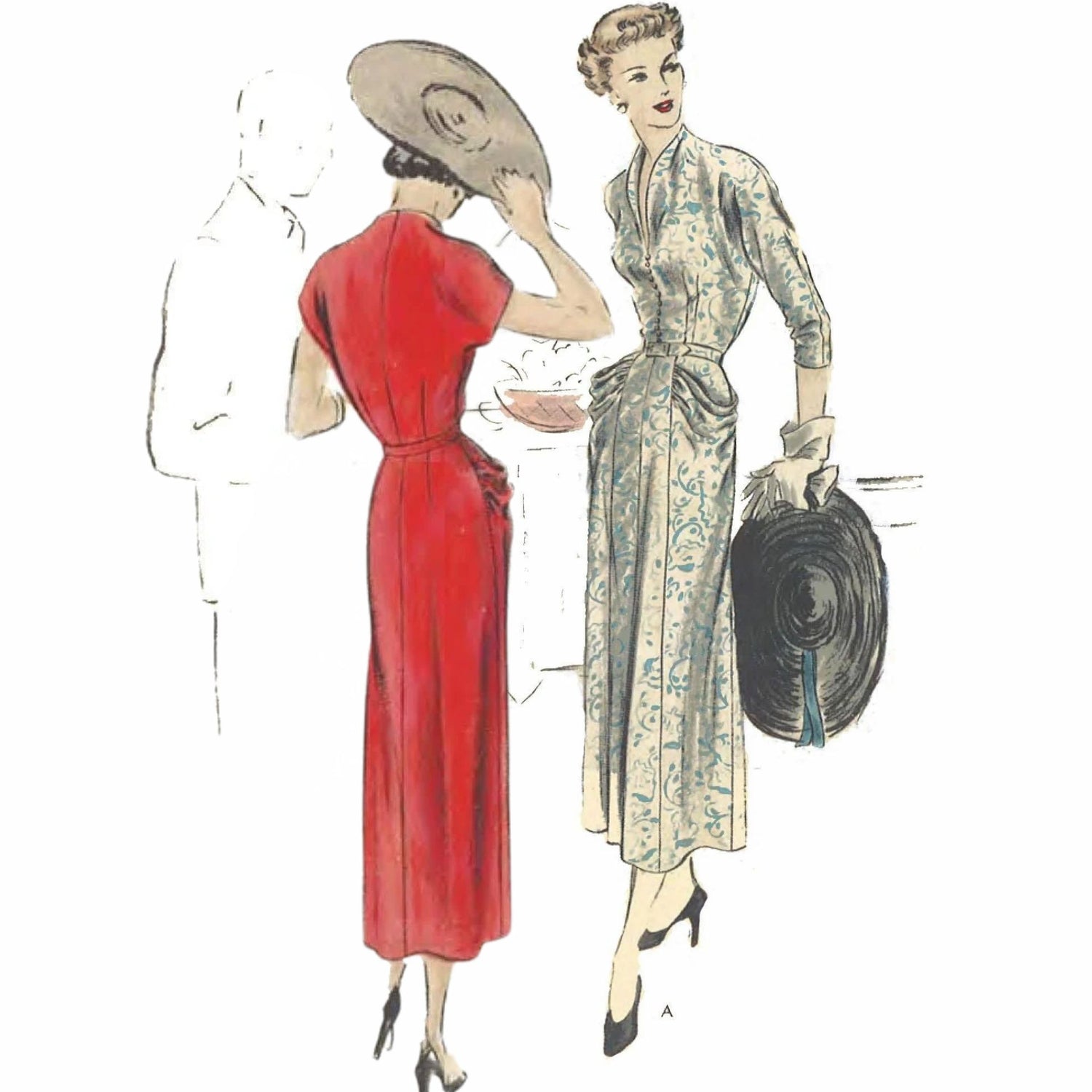 Women wearing 1940s dress made from Vogue 4963 sewing pattern