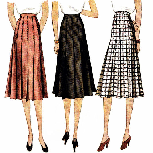 Model wearing 12-gore pleated skirt made from McCall’s 3116 pattern