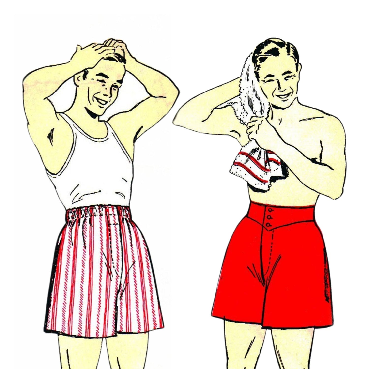 Models wearing shorts in two styles made from New York 646 pattern