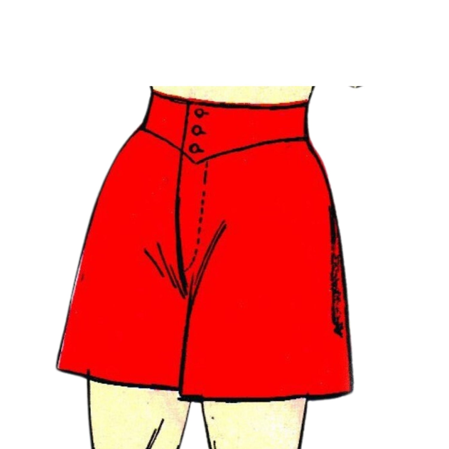 Model wearing red shorts made from New York 646 pattern