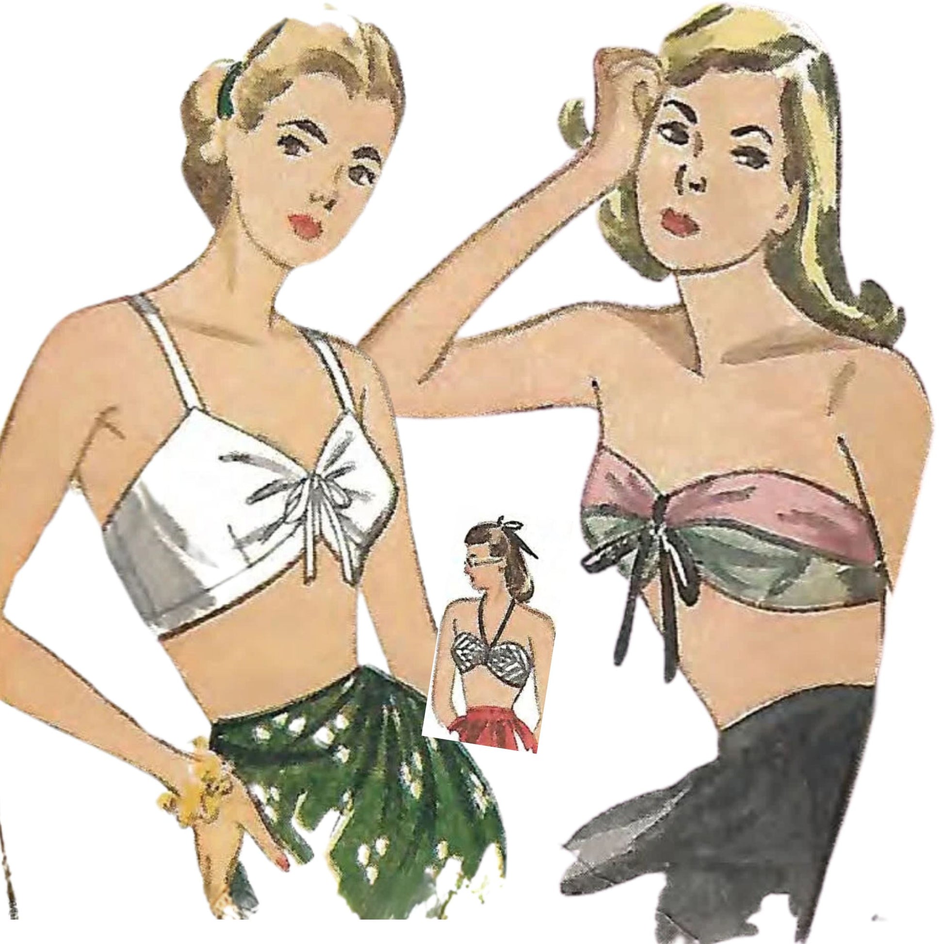 Women wearing bra tops in 4  different styles strapless and with straps.