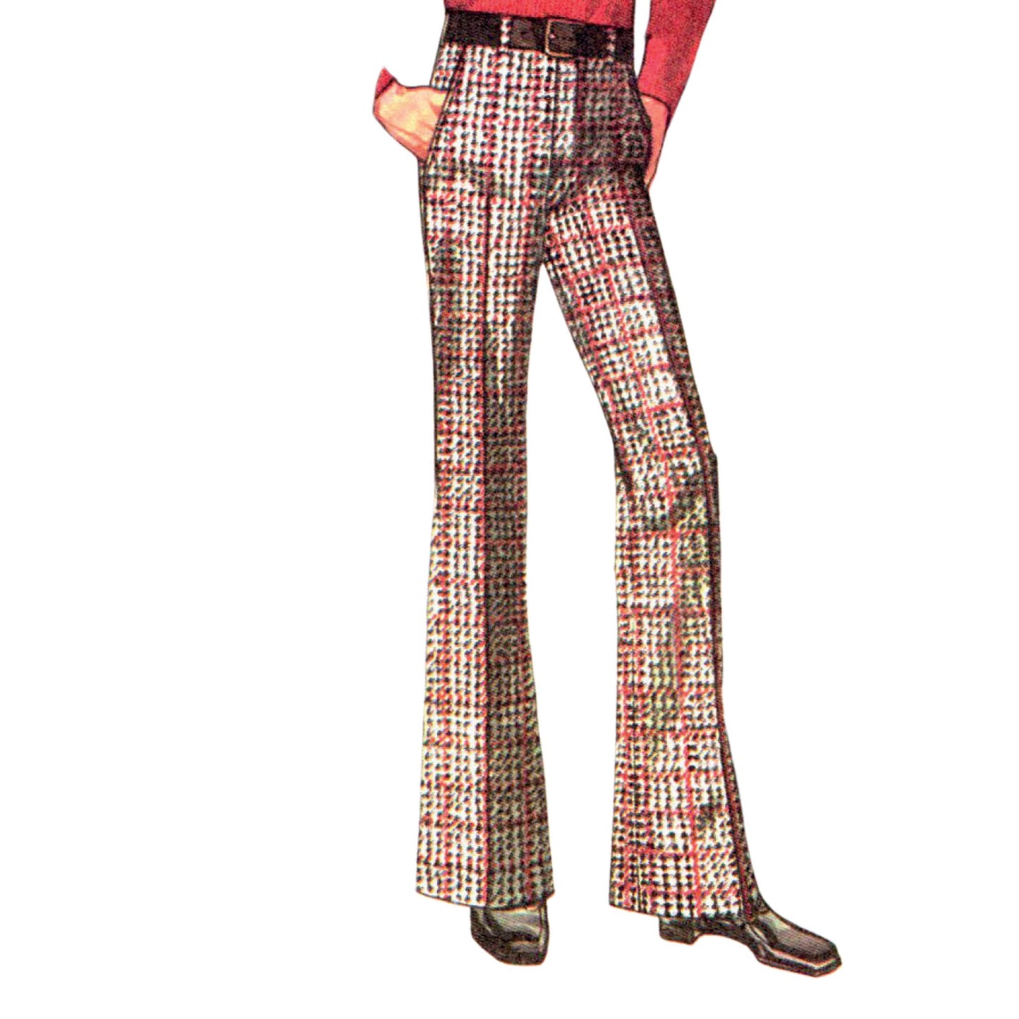 Model wearing pants in proportioned sizes made from Simplicity 5100 pattern