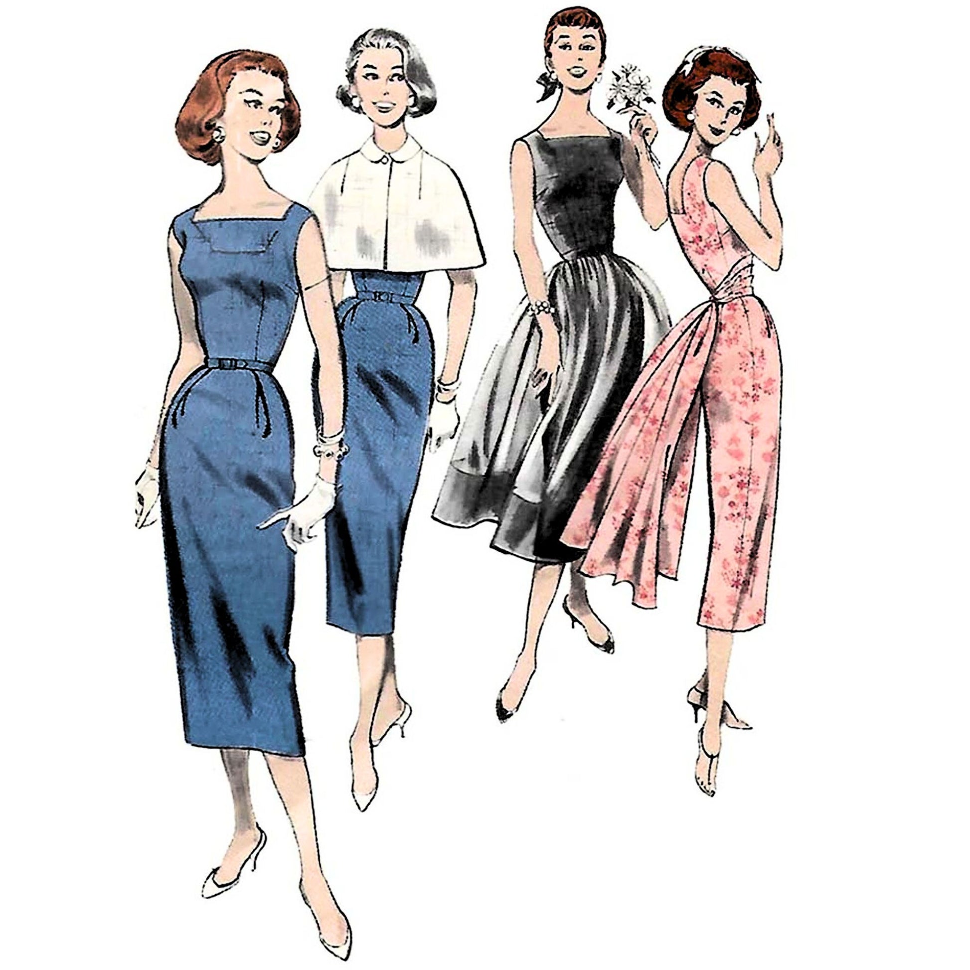 1950's Sewing Pattern: Fitted Dress Cape Over Skirt & Sash - Bust 36" Vintage Sewing Pattern Company 1950's Sewing Pattern: Fitted Dress Cape Over Skirt & Sash - Bust 36" Vintage Sewing Pattern Company