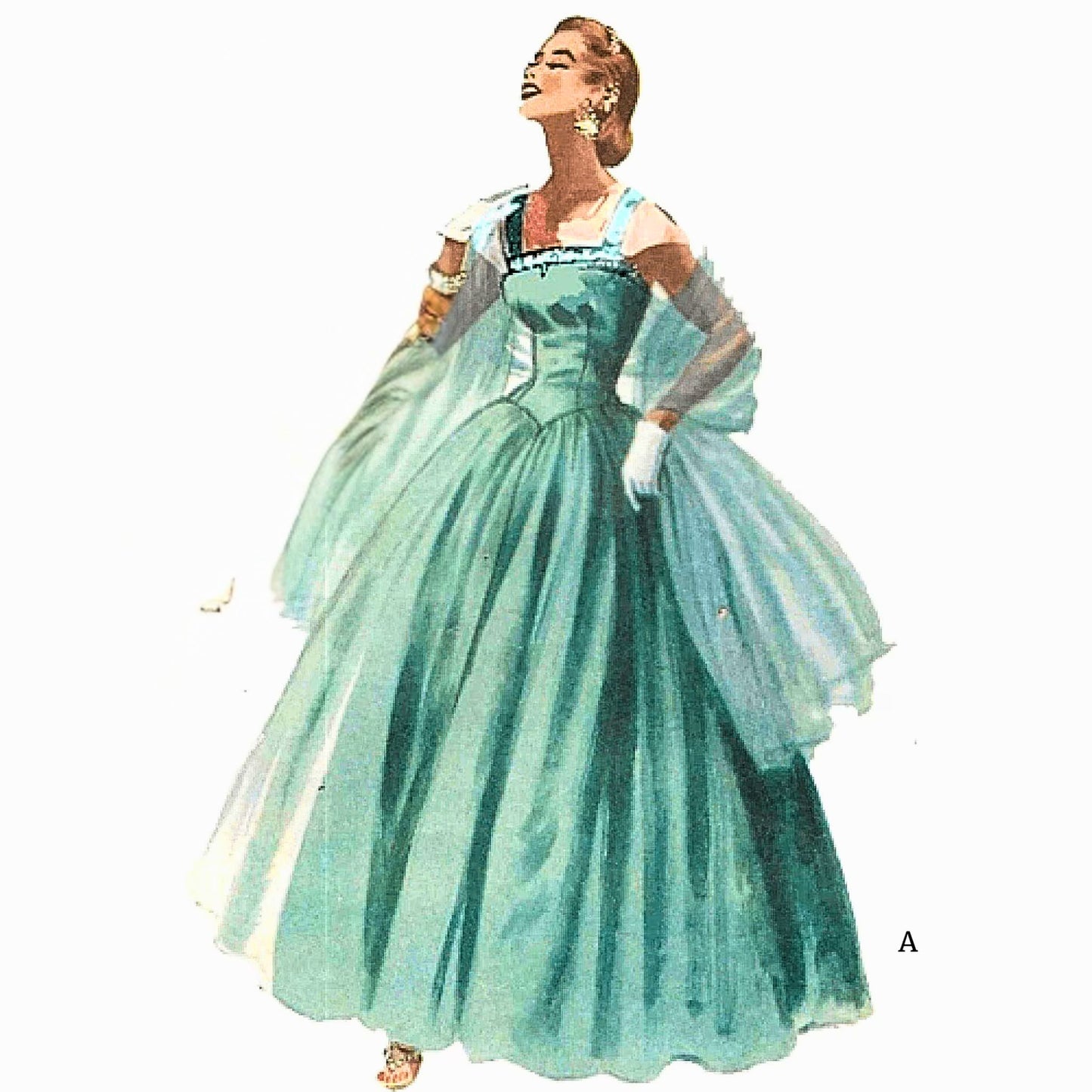 1950s Pattern, Evening Dress, Bridal Ball Gown