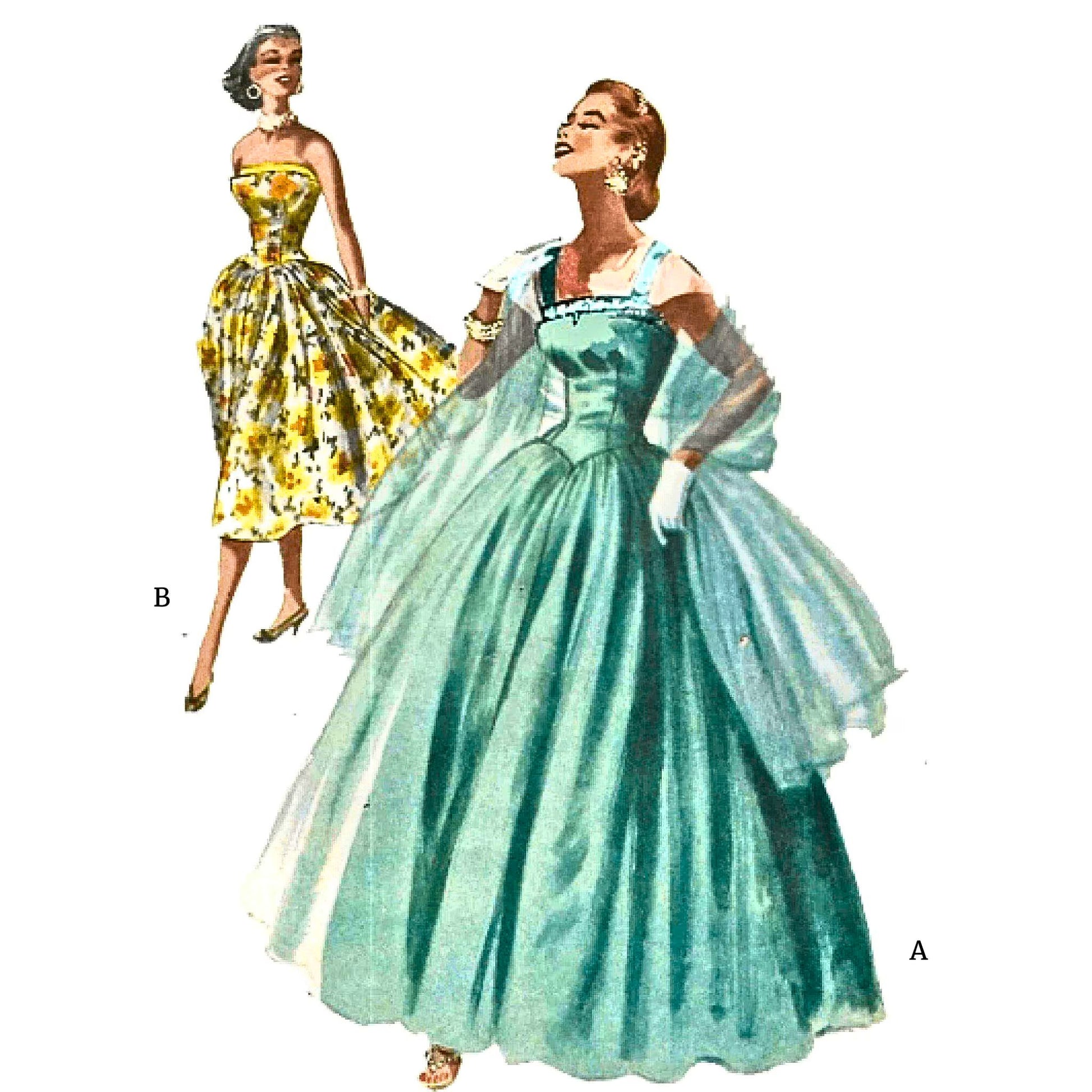 1950s Pattern, Evening Dress, Bridal, Ball Gown & Stole