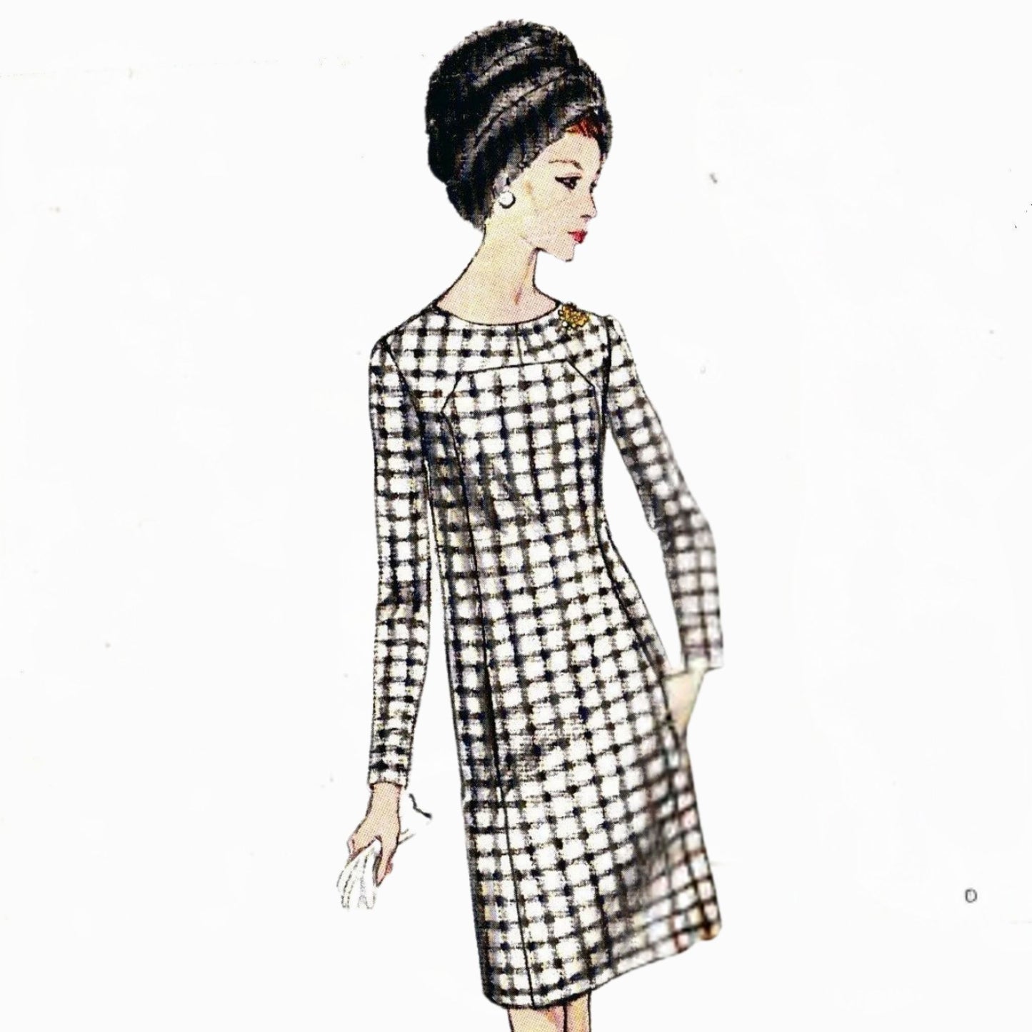 Model wearing one-piece dress made from Vogue 1774 pattern