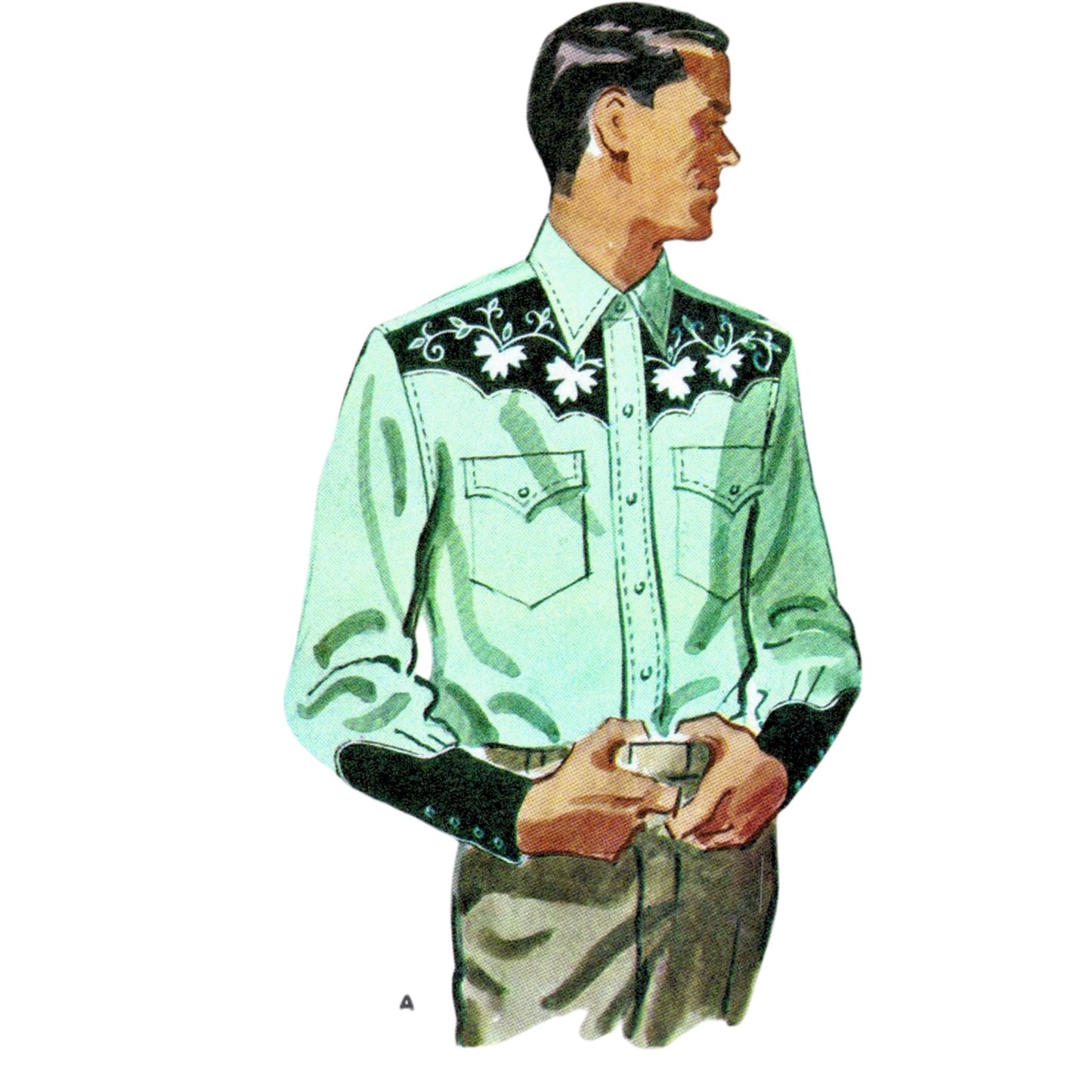 Model wearing western shirt made from McCall’s 2118 pattern