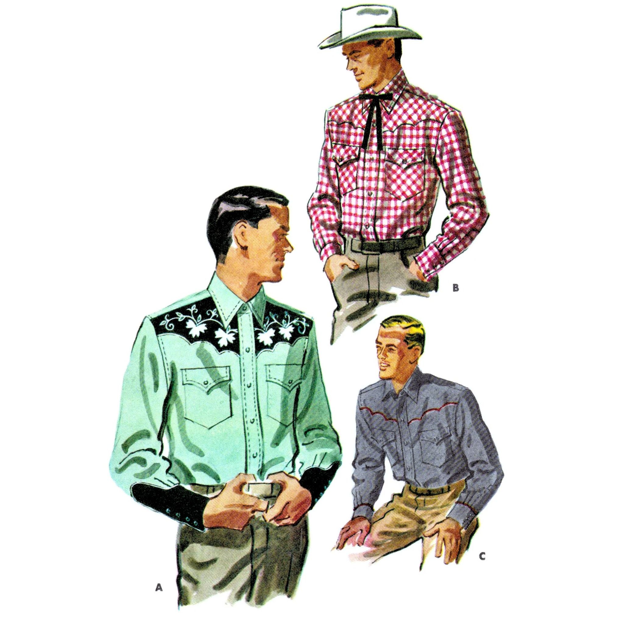Old Western Pattern PDF-50s Sewing Pattern, Men's Western 'Yellowstone' Shirt - Chest 42 ...