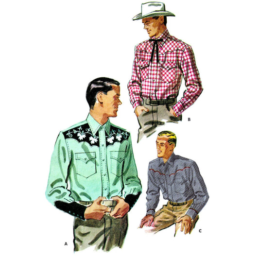 Model wearing western shirt made from McCall’s 2118 pattern