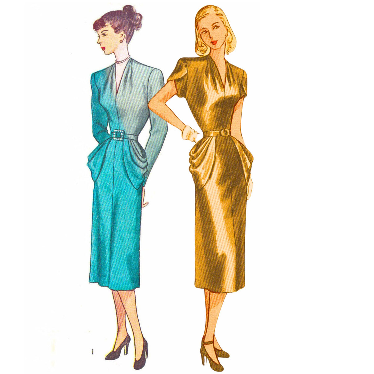PDF - 1940s Sewing Pattern, V-Neck Dress - Bust: 32” (81cm)