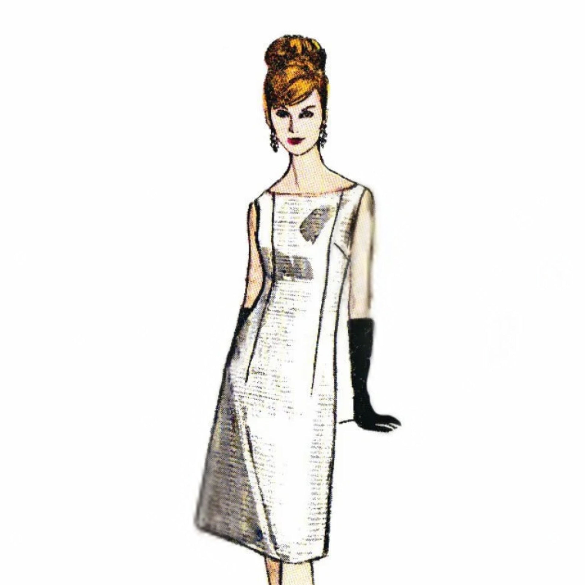 Model wearing one piece evening dress made from Vogue 6085 pattern