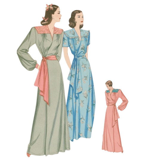 Three women wearing dressing gowns