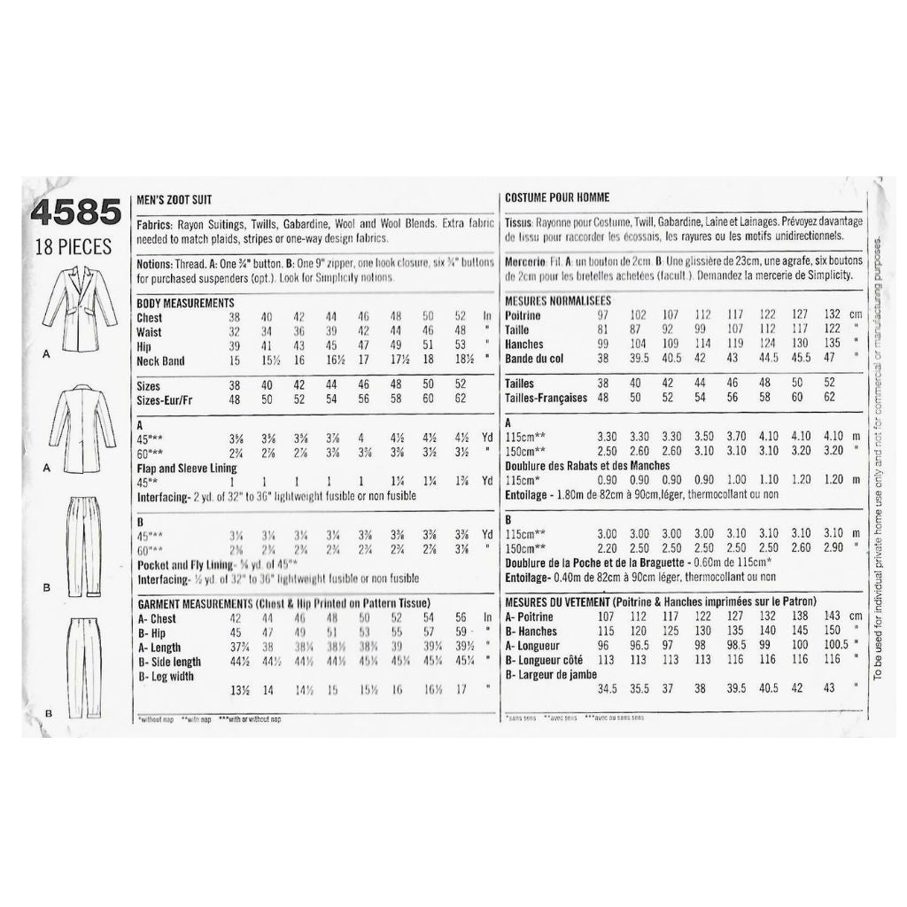 PDF - Vintage 1940s Sewing Pattern - Men's Zoot Suits- Multisized (Download - A0 Printshop)