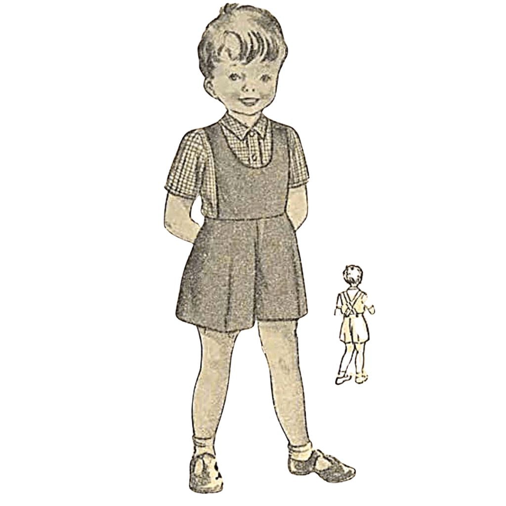 1950-talsmönster, Little Boy's Short Dungarees, Play-suit - Ålder två till tre