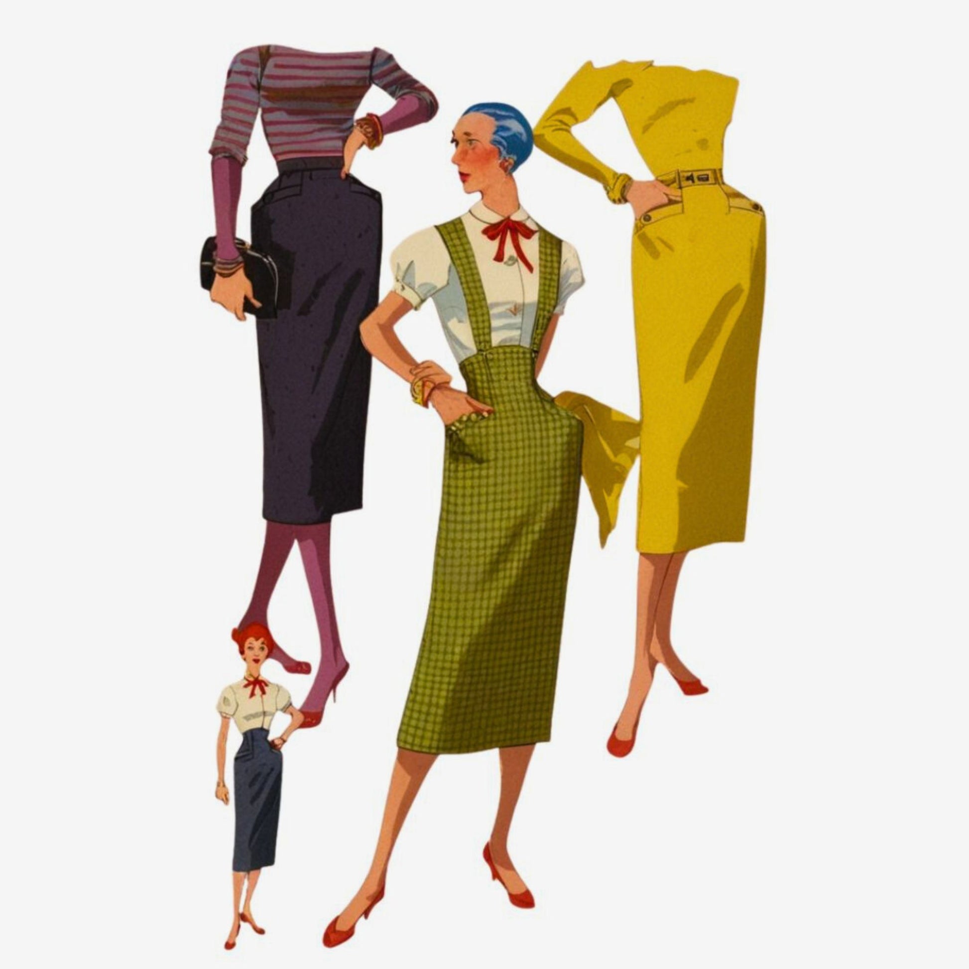 Model wearing skirt with detachable suspenders made from Simplicity 1423 pattern