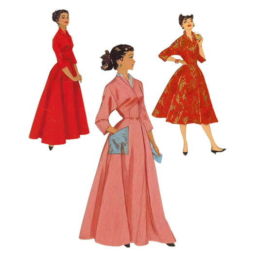 PDF - 1950s Pattern, House Dress, 'Coachman Robe', Dressing Gown - Bust 33" - 51" (83.8cm - 129.5cm) - Download