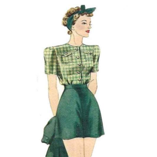 Vintage Inspired 1940's Style Sewing Pattern: Easy to Sew 'Betty' Shorts, Side Pockets - Waist 26"-34"(66cm-86cm)