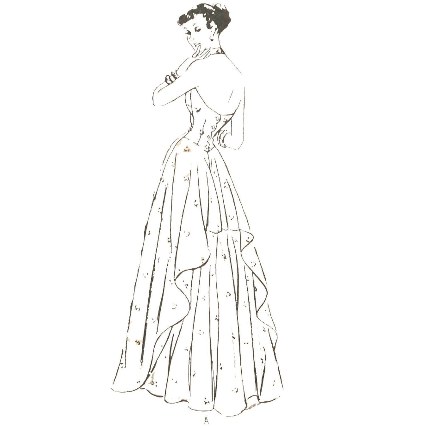 Woman wearing a 1940s Evening Gown, Halter Neck Dress
