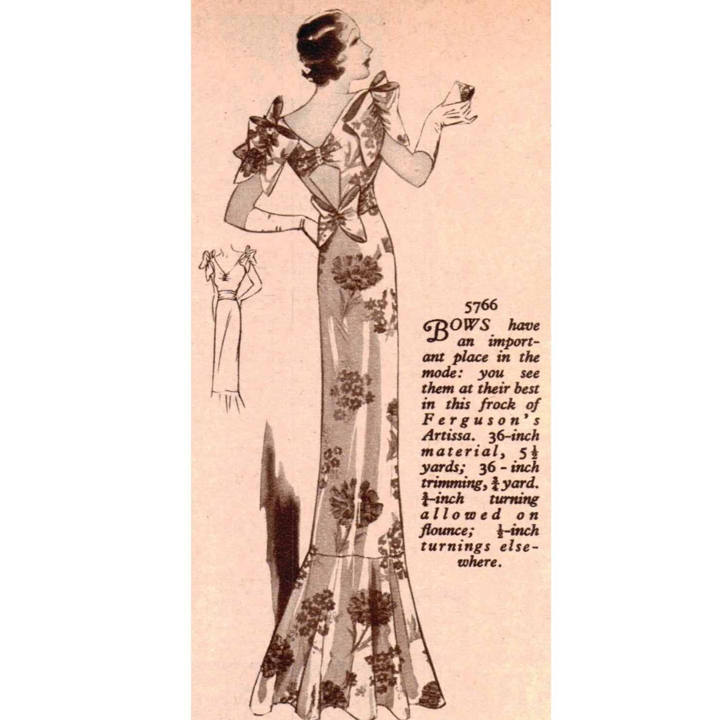 1930 年代の縫製パターン 、女性用 2 つのドレスとイブニング ドレス - バスト: 36 インチ (91.5cm)