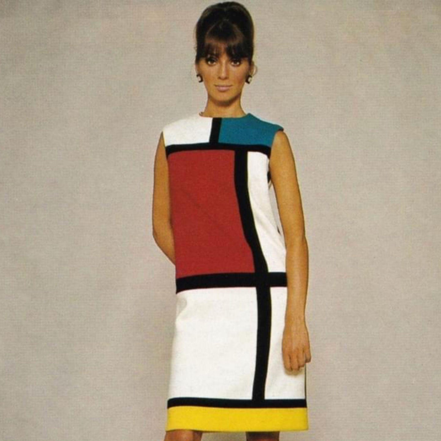 Woman wearing a 1960's Pattern, Mary Quant Style A-Line Mod Dress