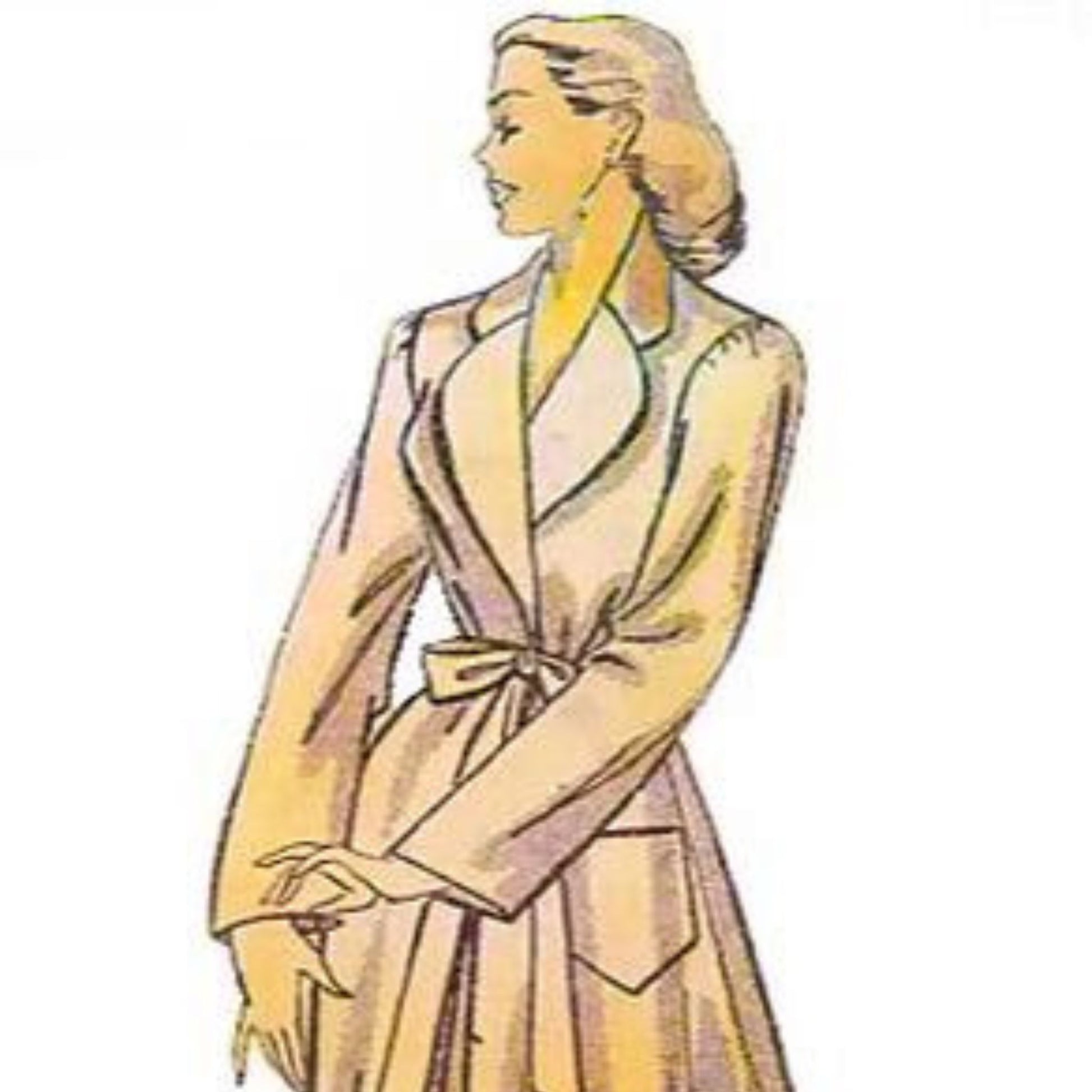 Woman wearing a dressing gown from the 1950s