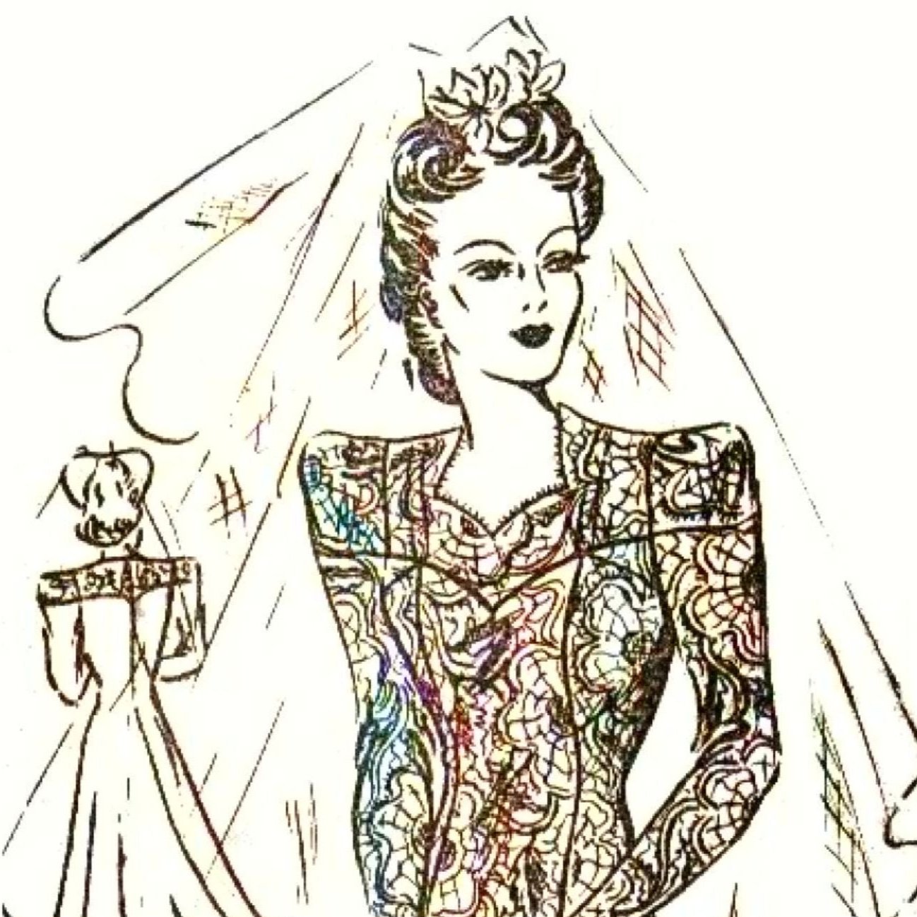 Vintage 1940s Sewing Pattern, Bridal Gown - Bust: 38” (97cm)