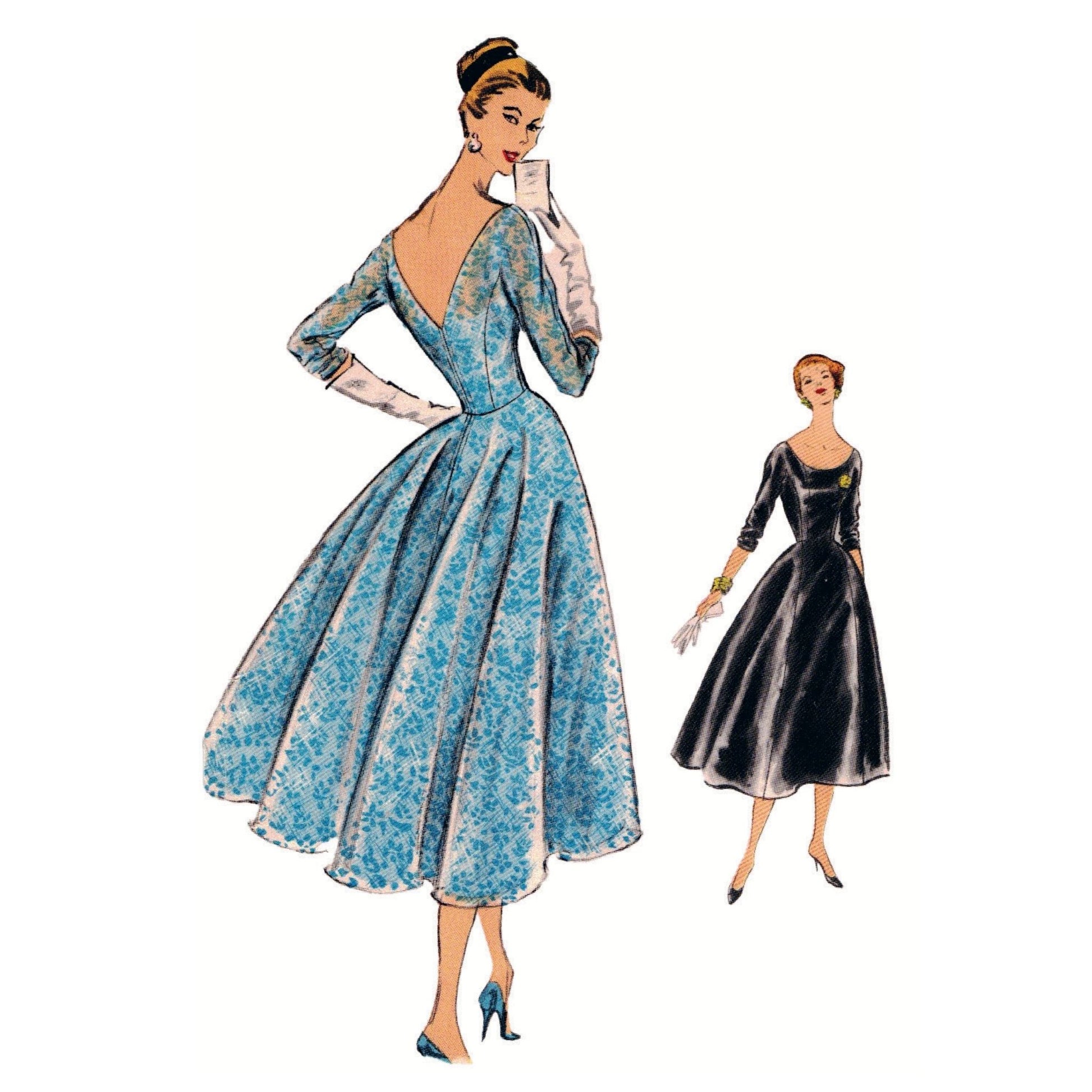 Two vintage-style dresses on a white background