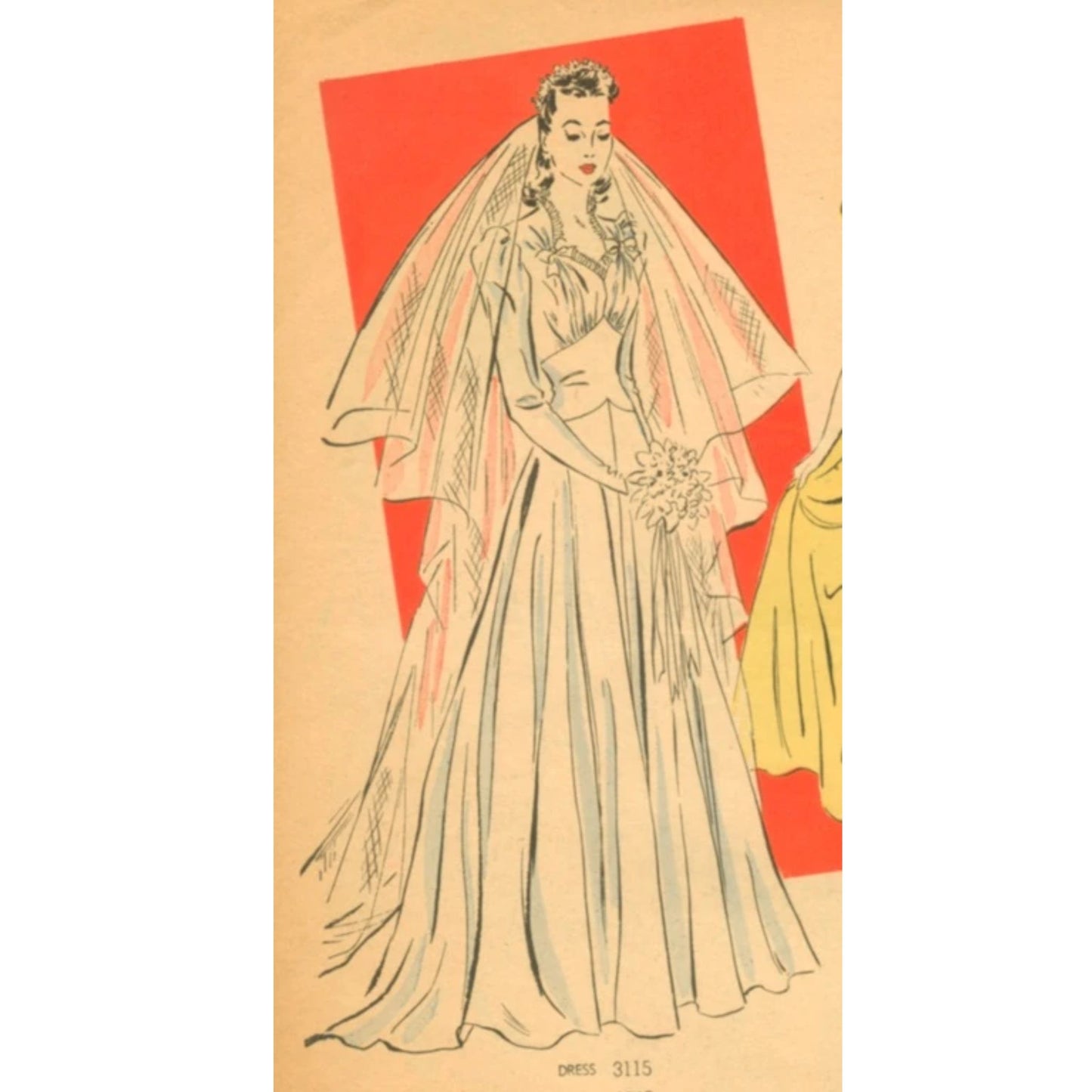 Modello di cucito  degli anni '40, abito da sposa o da sera - Busto: 34" (86 cm)