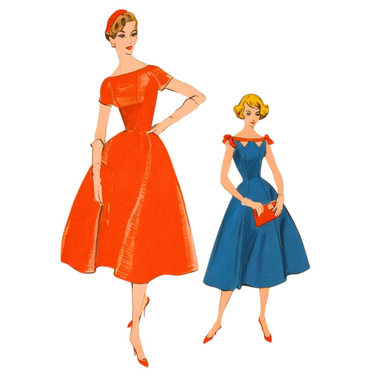 PDF - 1950s Sewing Pattern, Fit and Flare Dress - Bust: 36” (91cm) - Download