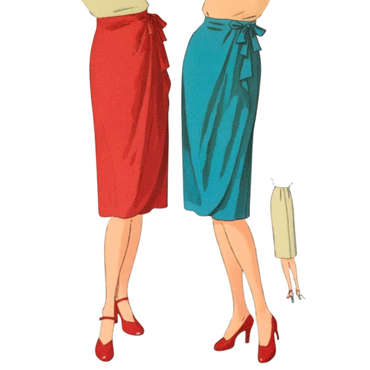 Illustrations of three different colored skirts on a white background