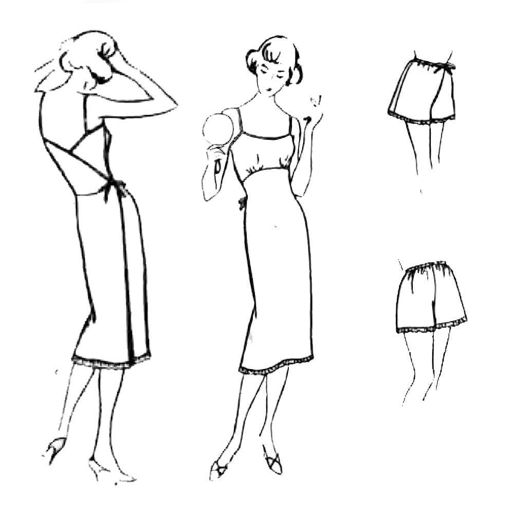 Line drawing of women wearing slips
