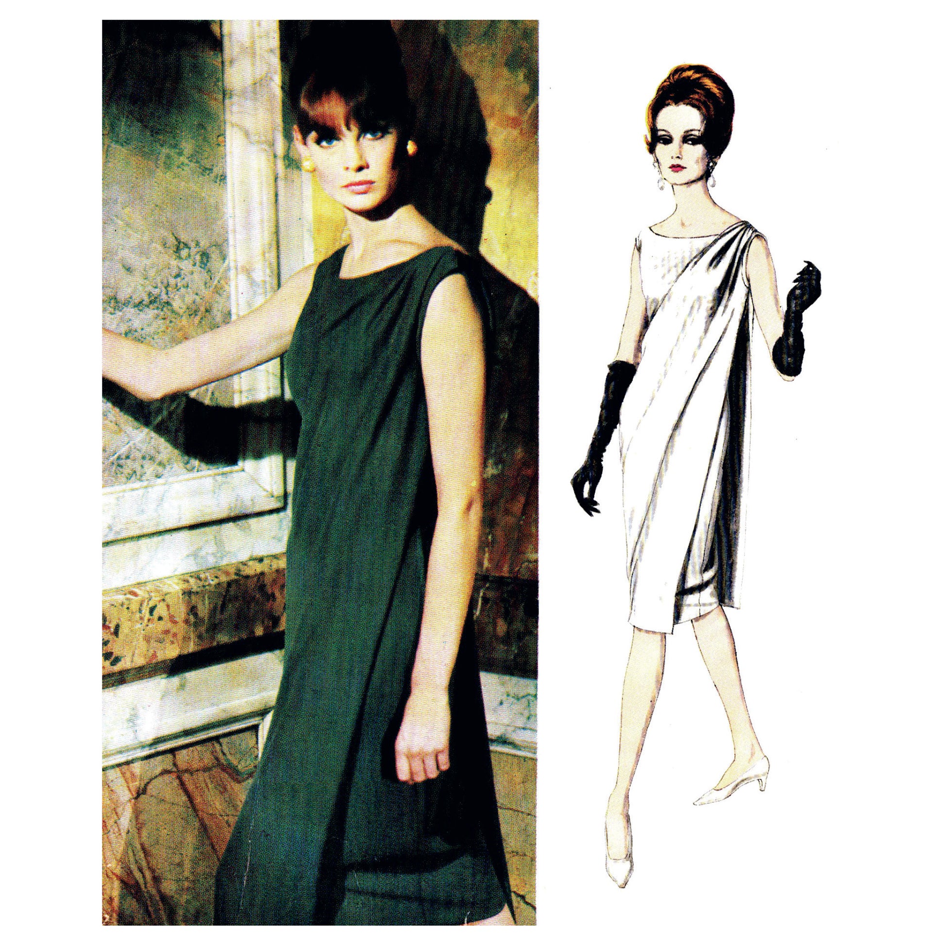 draped evening dress patterns 1940 Vintage Sewing Pattern 1940s 1950s Vintage Gown Sewing Pattern Evening Cocktail Dress Pleated Bodice Grecian Drape Bust 30 Reproduction
