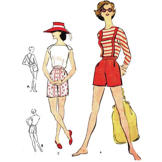Model wearing shorts made from Vogue 9165 pattern